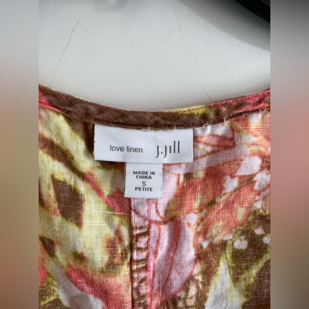 J. Jill Love Linen Pink Green Floral Sleeveless Dress Tropical Women’s S Petite - Picture 3 of 9